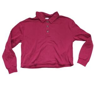 Reliance Cropped Raw Hem Polo Shirt M Long Sleeve Retro Sporty Prep Blokecore
